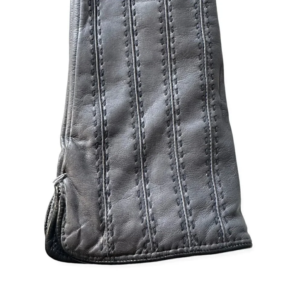 New Sermoneta Kid Leather Cashmere Lined Gloves, Medium‎ Length, Gray, size 7.5